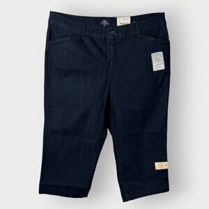 NEW St. Johns Bay Denim Capris | 12 | Dark Wash | Stretch Wide Leg Slimming